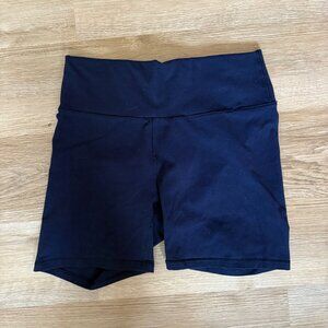 💙 Fabletics PowerHold Biker Shorts | Navy with Pink Crisscross
